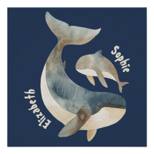 Póster Marinho de baleia  azul Monograma Dia de as mães