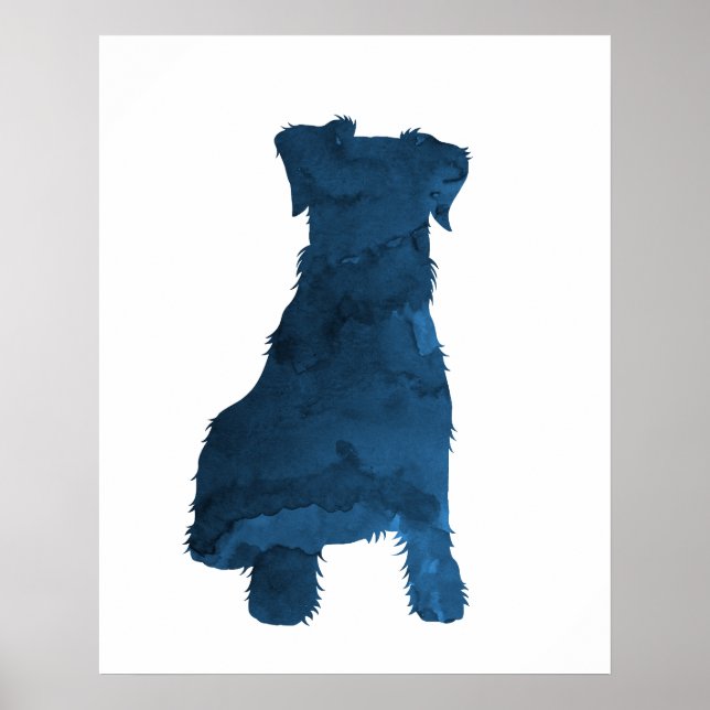 Poster Marinho de Cachorro Schnauzer Silhouter Azul (Frente)
