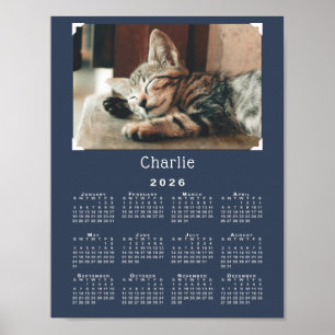 Poster Marinho de calendário Pet Photo e Name 2026 Person