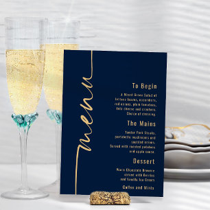Poster Marinho de Caligrafia Menu Casamento Dourado Azul