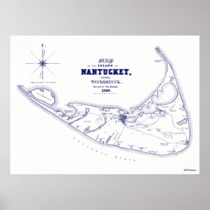 Poster Marinho de Mapa do MÃE Vintage da Ilha Nantucket 