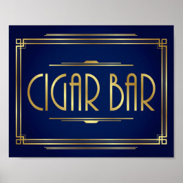 Póster Marinho de placa de BAR de arte Dourada Deco CIGAR