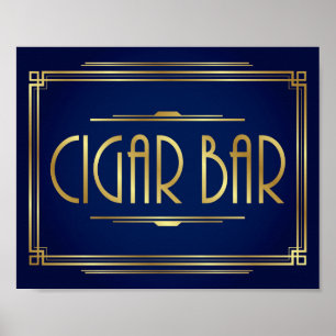 Póster Marinho de placa de BAR de arte Dourada Deco CIGAR