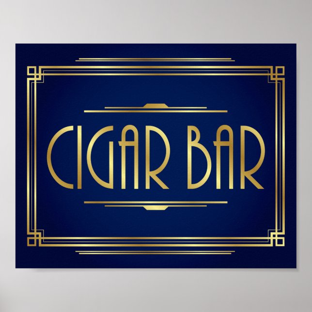 Póster Marinho de placa de BAR de arte Dourada Deco CIGAR (Frente)