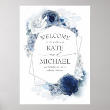 Marinho de prata e Casamento Floral Azul empoeirad