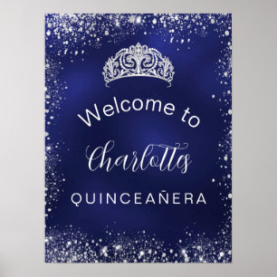 Poster Marinho de Quinceanera com brilho de prata azul be