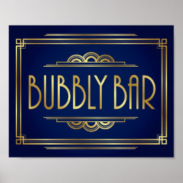 Poster Marinho Dourado Art Deco BUBBLY BAR