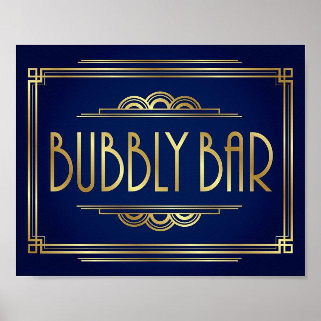 Poster Marinho Dourado Art Deco BUBBLY BAR (Frente)