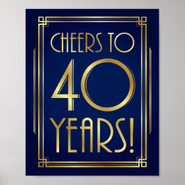 Poster Marinho Dourado Art Deco CHEERS PARA 40 ANOS Sinal
