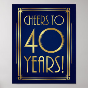 Poster Marinho Dourado Art Deco CHEERS PARA 40 ANOS Sinal