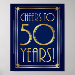 Poster Marinho Dourado Art Deco CHEERS PARA 50 ANOS Sinal