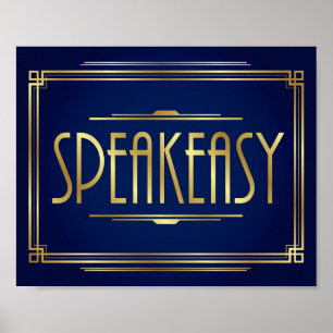 Póster Marinho - Dourado Art Deco Sinal SPEAKEASY