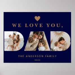 Poster Marinho Dourado Chic Blue Personalizado Três Fotog