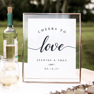 Poster Marinho e White Cheers to Love Weding Sign