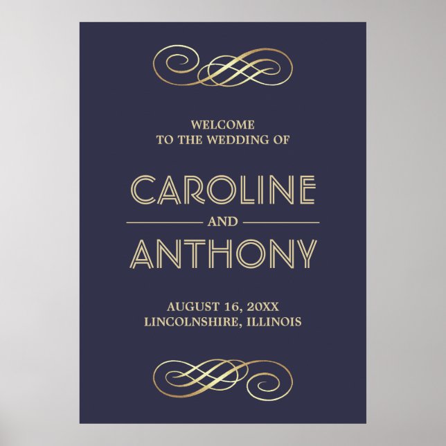 Poster Marinho Elegante Azul | Sinal de boas-vindas do ca (Frente)