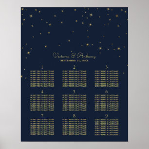 Póster Marinho elegante & estrelas de queda Dourados que