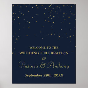 Poster Marinho Elegante/Estrelas Douradas de Queda Boas-v