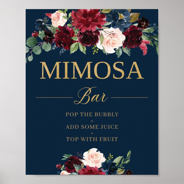 Poster Marinho embrulhado burgundy floral mimosa bar sina (Frente)