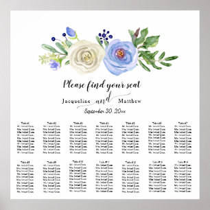Poster Marinho Floral Azul n Branco Gráfico Sentado