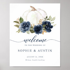 Poster Marinho Floral Azul Pumpkin Casamento outono Sinal