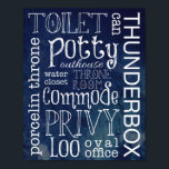Poster Marinho Funny Watercolor Toilet Bathroom Sinal Imp<br><div class="desc">Sinal de banheiro engraçado,  perfeito para o seu banheiro! Projetado e ilustrado pelo Striped Hat Studio</div>