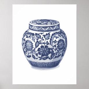 Poster Marinho Indigo Blue Bonito Floral Ginger Jar Patte
