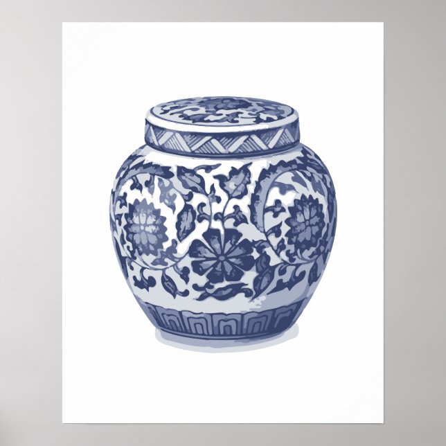 Poster Marinho Indigo Blue Bonito Floral Ginger Jar Patte (Frente)
