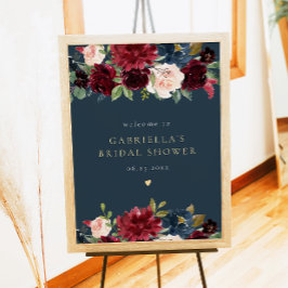 Poster Marinho Russo Burgundy Floral Chá de panela Bem-vi