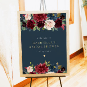 Poster Marinho Russo Burgundy Floral Chá de panela Bem-vi