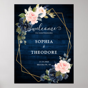 Poster Marinho Rustic Wood Blush Casamento Geométrico Be