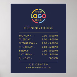 Poster Marinho Simples Moderno Azul | Horas de Abertura d