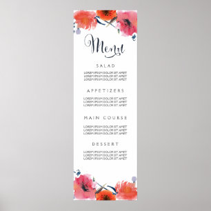 Poster Marinho Watercolor Floral Weding Menu