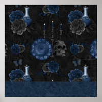 Marinho Zodiac Magic | Rosas de crânio gótico azul