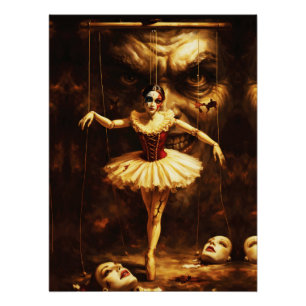 Póster Marionete Assustadora Bailarina Arte de Boneca de