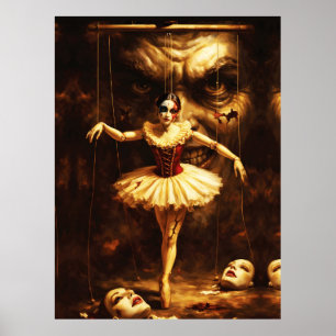 Poster Marionete Assustadora Bailarina Arte de Boneca de 