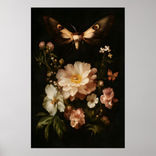 Poster Mariposa Botânica Arte Floral Escura Antiga Borbol