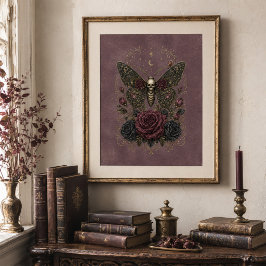 Poster Mariposa Caveira Antiga Plumária Vitoriana Gótica