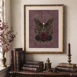 Poster Mariposa Caveira Antiga Plumária Vitoriana Gótica