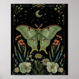 Poster Mariposa Lua Arte em Aquarela Gótica