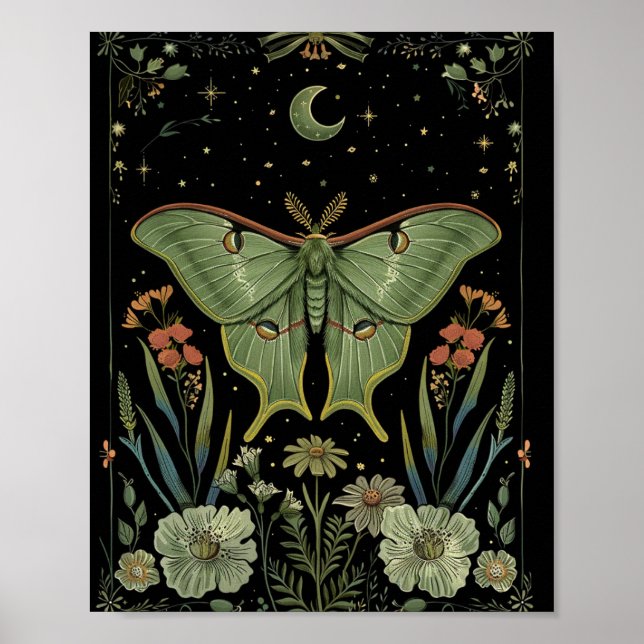 Poster Mariposa Luna Arte em Aquarela Gótica (Frente)