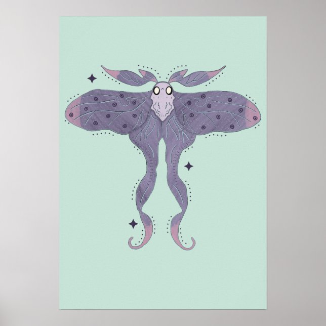 Poster Mariposa Roxa Caprichosa com Faíscas de Estrela (Frente)