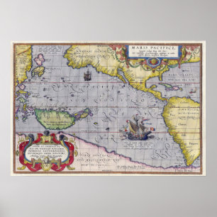 Poster Maris Pacifici por Abraham Ortelius Vintage Map
