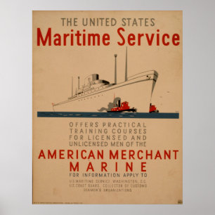 Póster Maritime Service Large Ship With Tugboats WPA
