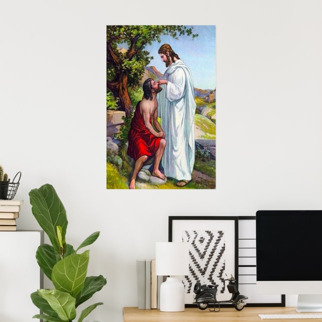 Póster Mark 8:22-26 Jesus cura um homem cego (Escritório em casa)