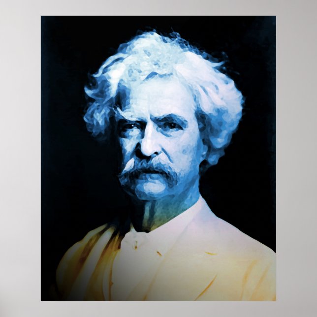 Póster Mark Twain em Azul (Frente)