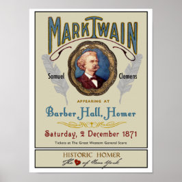 Póster Mark Twain no Barber Hall Histórico Homer NY Poste
