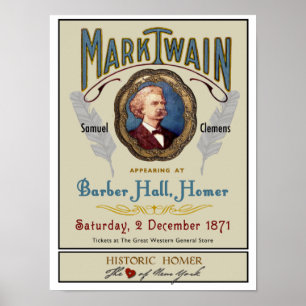 Póster Mark Twain no Barber Hall Homer Histórico NY Post