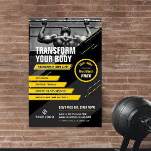 Poster Marketing de Workout do Logotipo Preto e Amarelo d