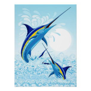 Póster Marlin Azul Saltando do Oceano