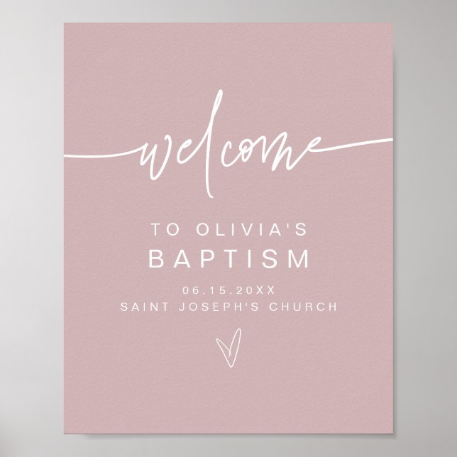 Poster MarLO Modern Boho Dusty Rosa Baptism Bem-vindo (Frente)